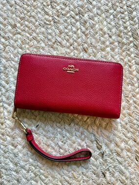 Coach Red Leather Zip Wristlet Wallet